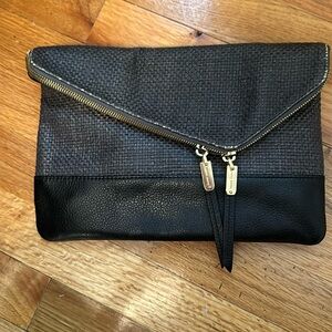 Grey and black clutch with removable strap